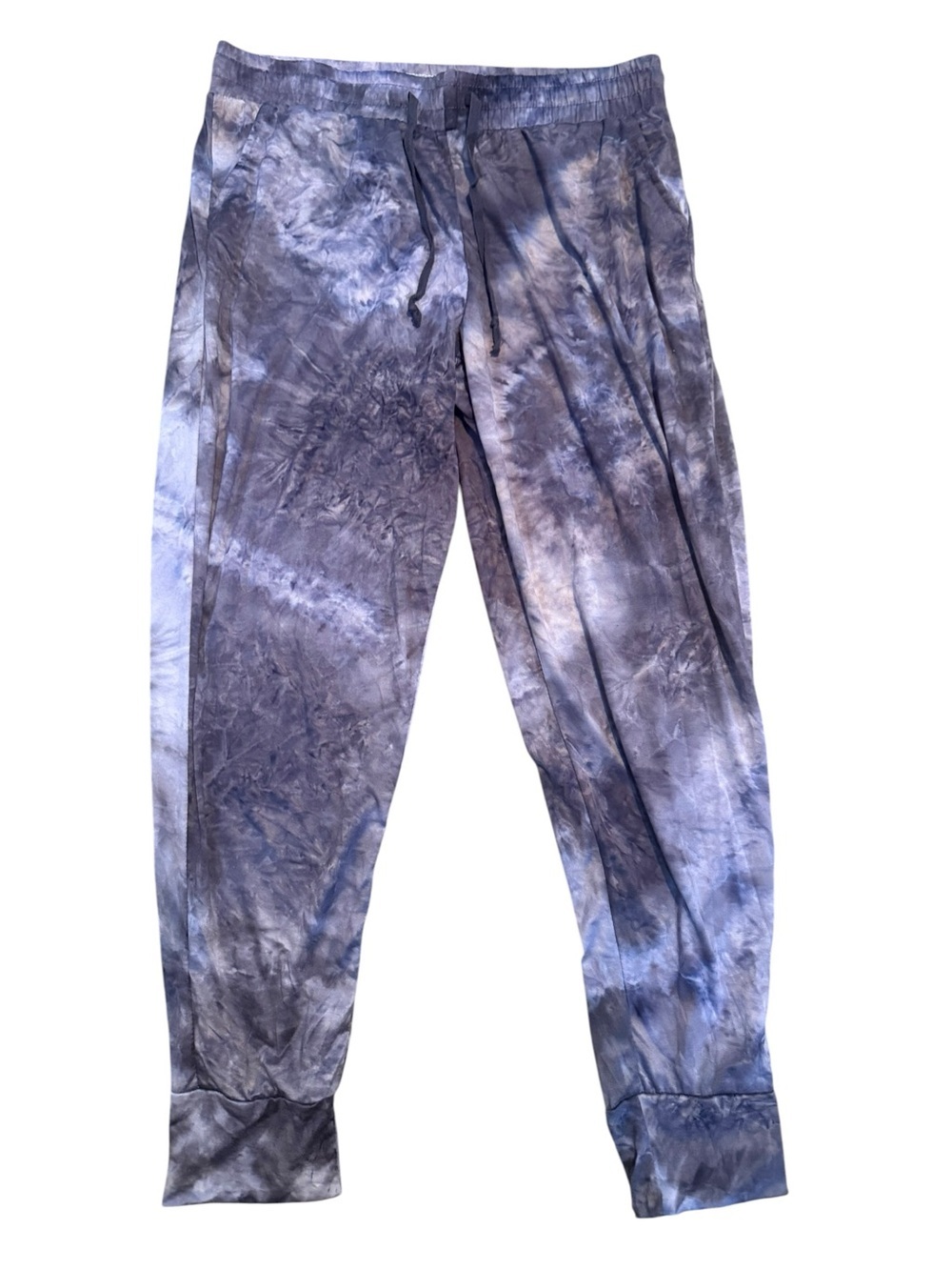 Women’s hello mellow lounge joggers in purple tie dye pattern Size Large